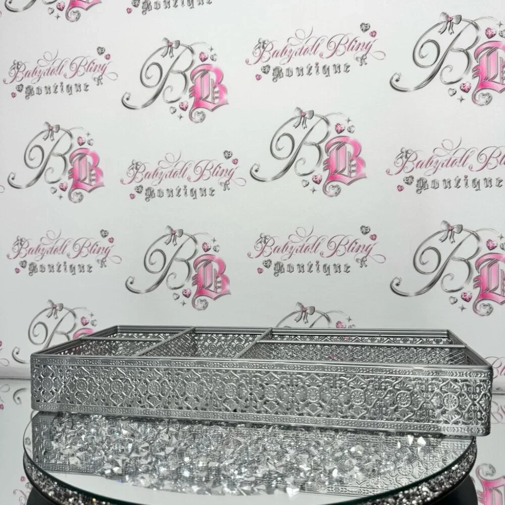 Tray organizer metal silver ornate luxe Elegant Silver Tray stunning home decor